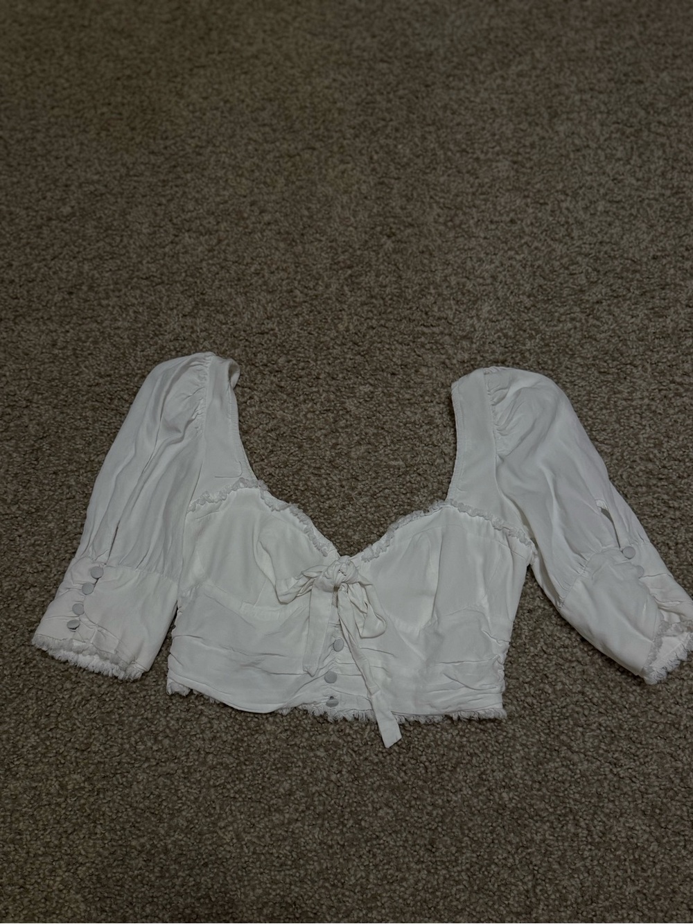 For Love and Lemons White Tie-Front Puff Sleeve Crop Top